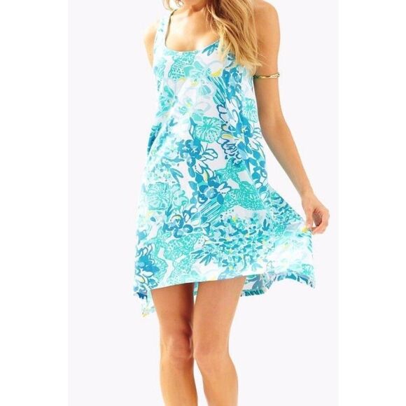 Lilly Pulitzer In A Pinch Monterey Pima Cotton Shift Tank Dress Size Large Blue - Picture 8 of 8